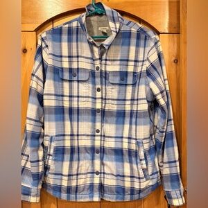 L.L. Bean Blue and White Fleece-Lined Plaid Shirt
